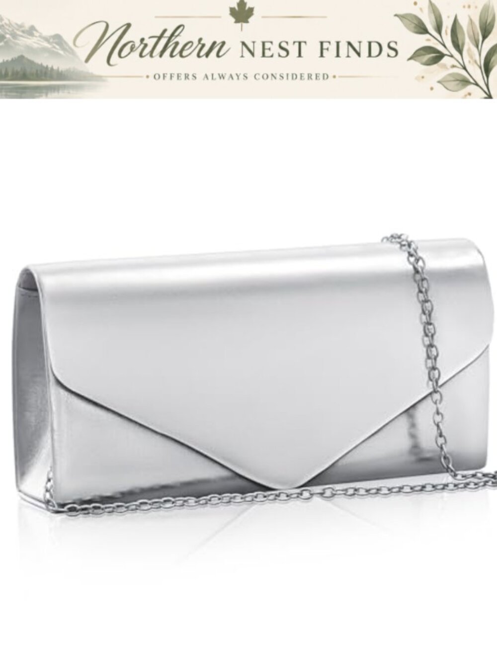 Metallic Leather Clutch with Detachable Chain